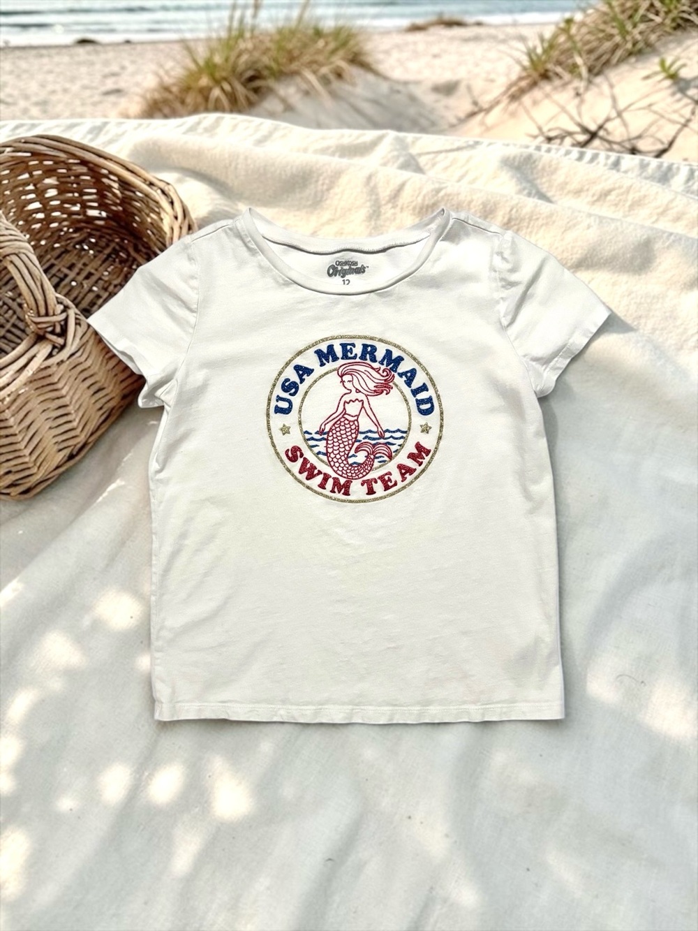 OshKosh Originals USA Mermaid Swim Team White Tee Girls Size 12
